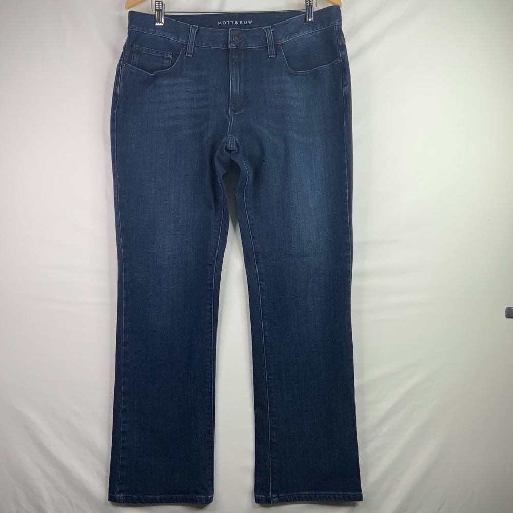 Mott & Bow Womens Dark Wash Straight Leg Denim Jeans Indigo Blue Mid Rise